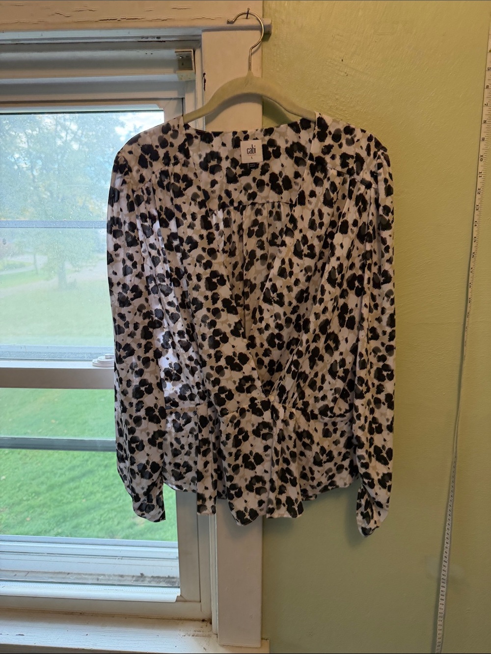 CAbi Black and White Floral Wrap-Style Blouse